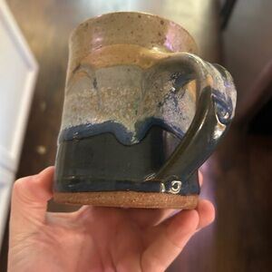 Handcrafted Ceramic Stoneware Mug - Blue and Brown
